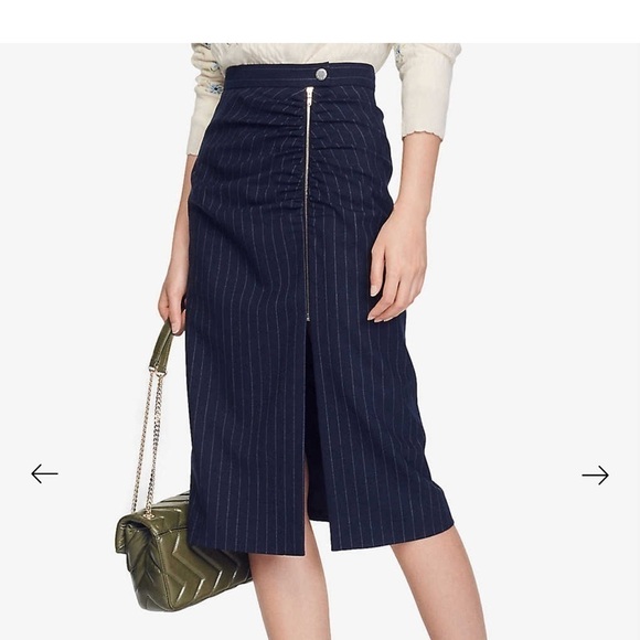 SANDRO Deluca Front Zip-Fastening Midi Skirt - Blue for Women NWOT size 4 - Picture 2 of 10